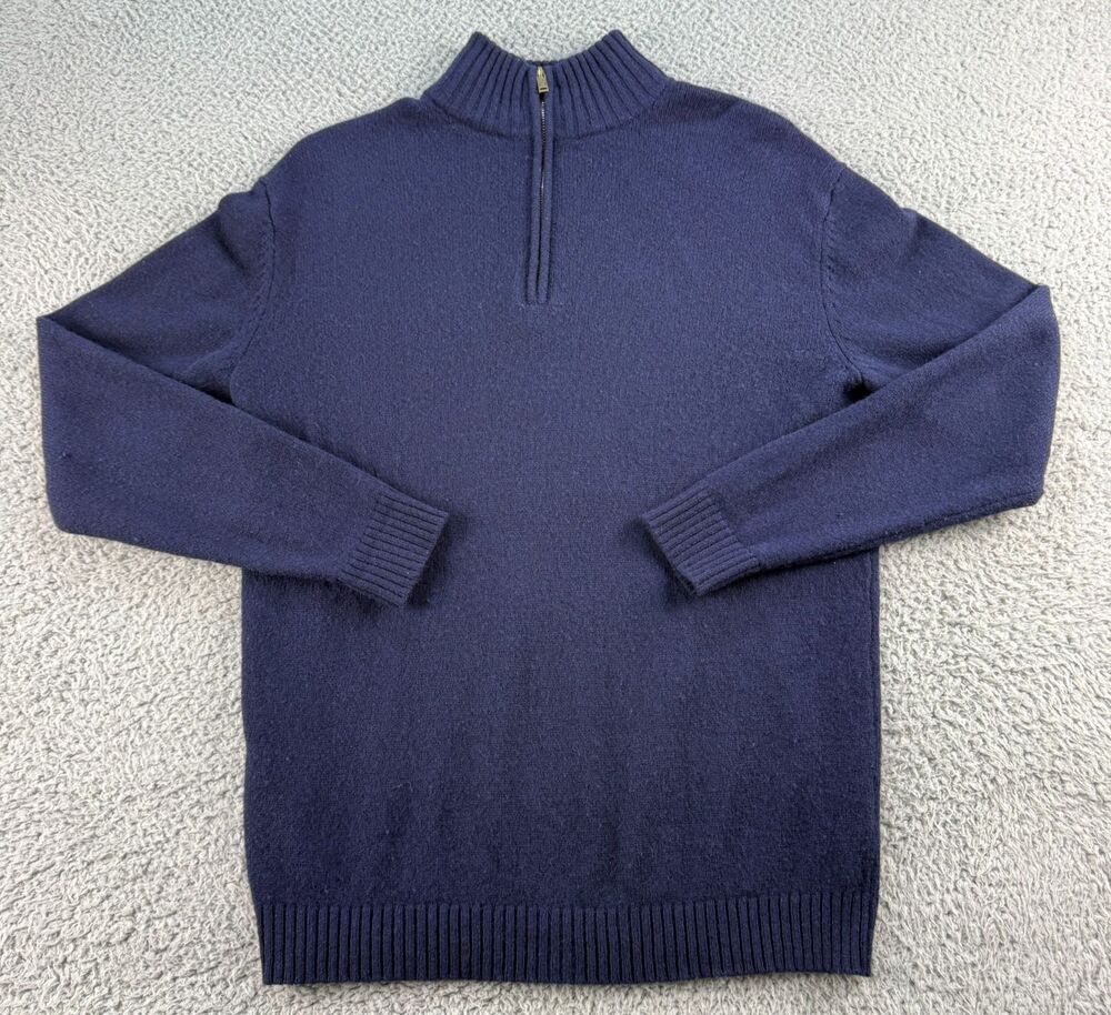 WoolOvers 100% Lambswool 1/4 Zip Mens Small Navy Blue Long Sleeve Quarter